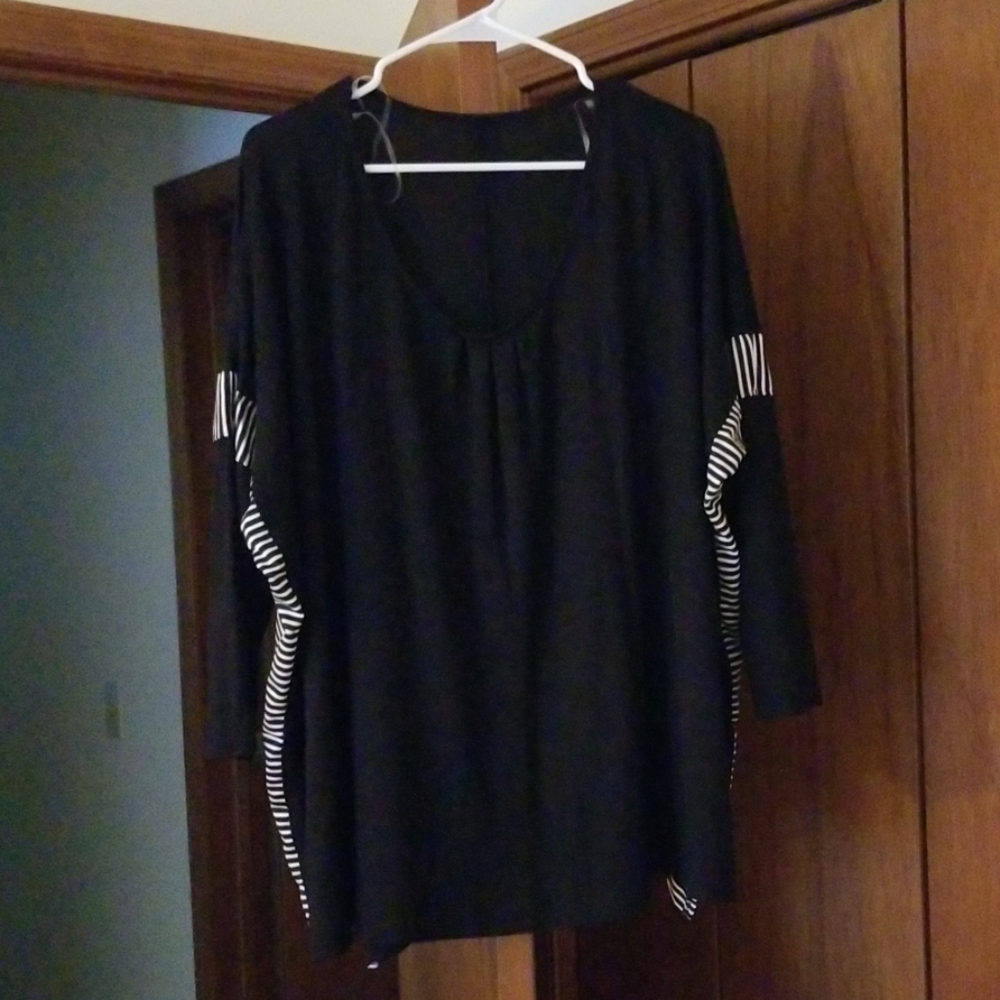 Solid black blouse with striped sides